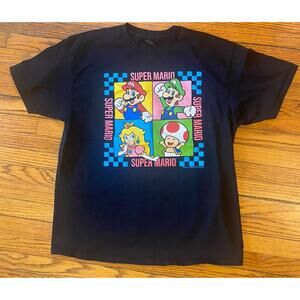Super Mario Heavy T Shirt Black Mens XL